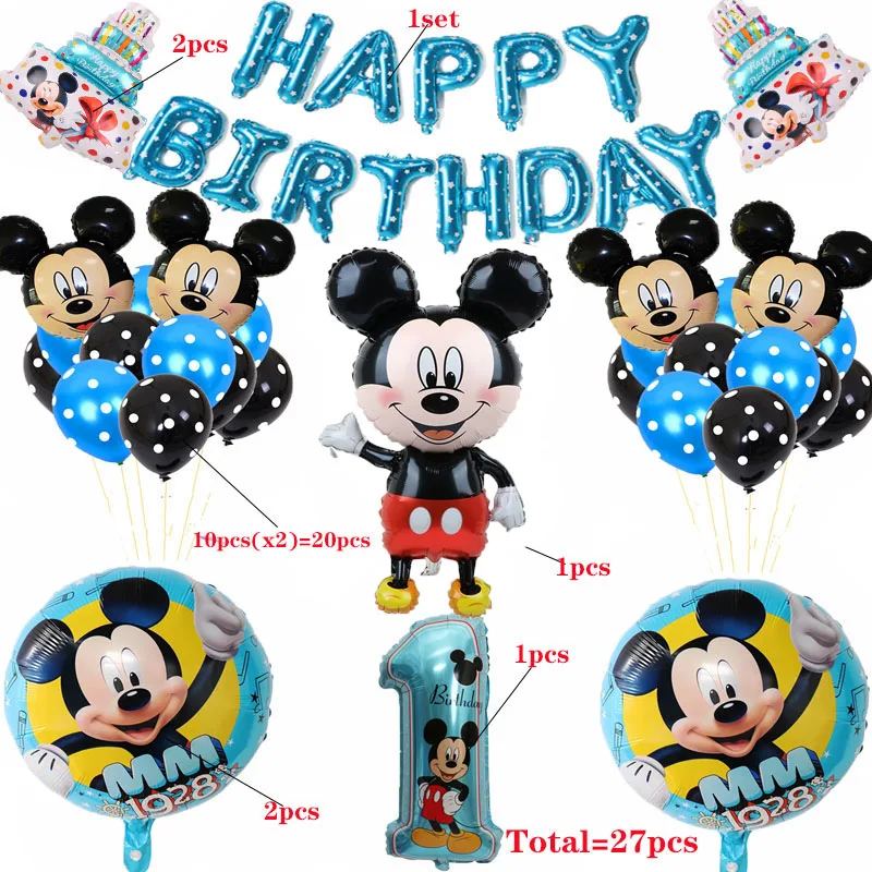 Disney Mickey Mouse Birthday Decor Baby Girl Favor Party Decor Diy Birthday Number Balloon Combination Baby Shower Gifts For Boy