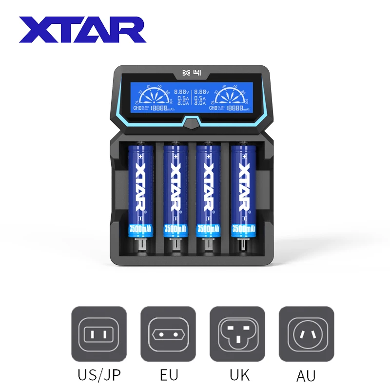 XTAR 18650 Fast Battery Charger X4 Quick Charge 1 2VNi-MH NIC-CD Battery 3.7V Rechargeable Li-ion Batteries 20700 21700 Charger