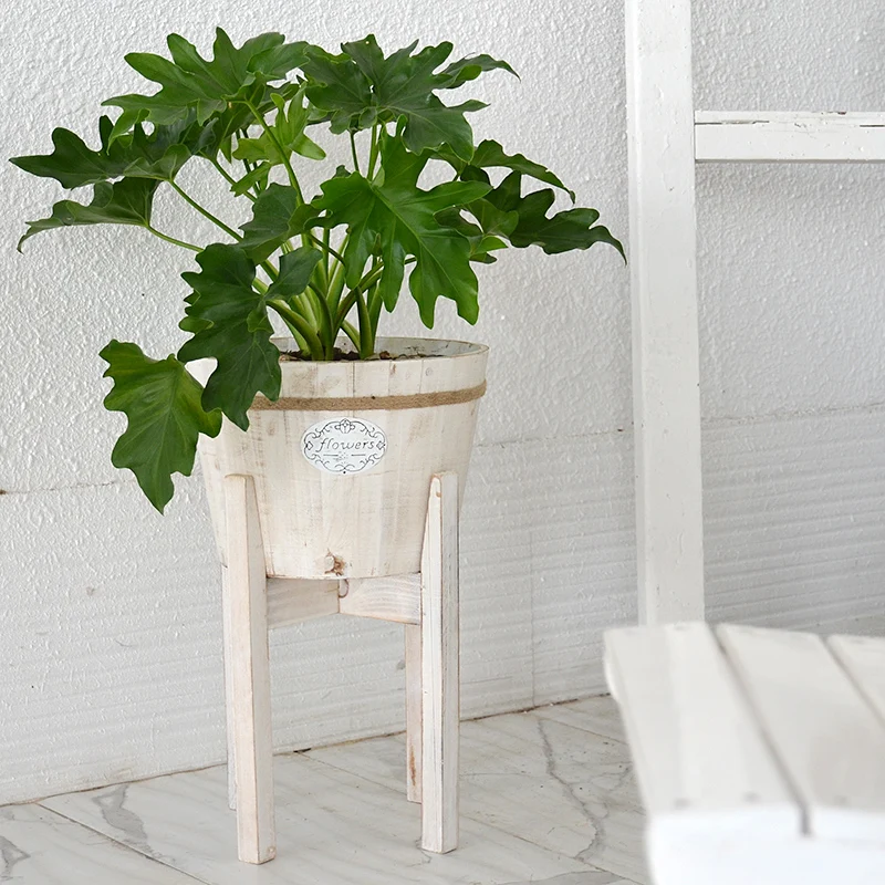 

Pale White Wooden Green Plant Tub With Legs Home Garden Decor Wood Flower Tub With Footed Racks European Flower Pot Planters