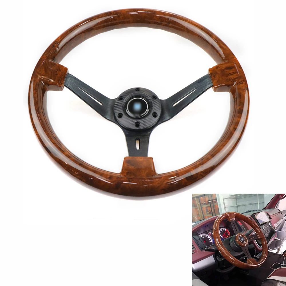 15 inch Car Steering Wheel ABS Wooden Deep Steering-Wheel 350mm Univewrsial Auto Accessiores For Subra Honda Toyota Golf Bmw