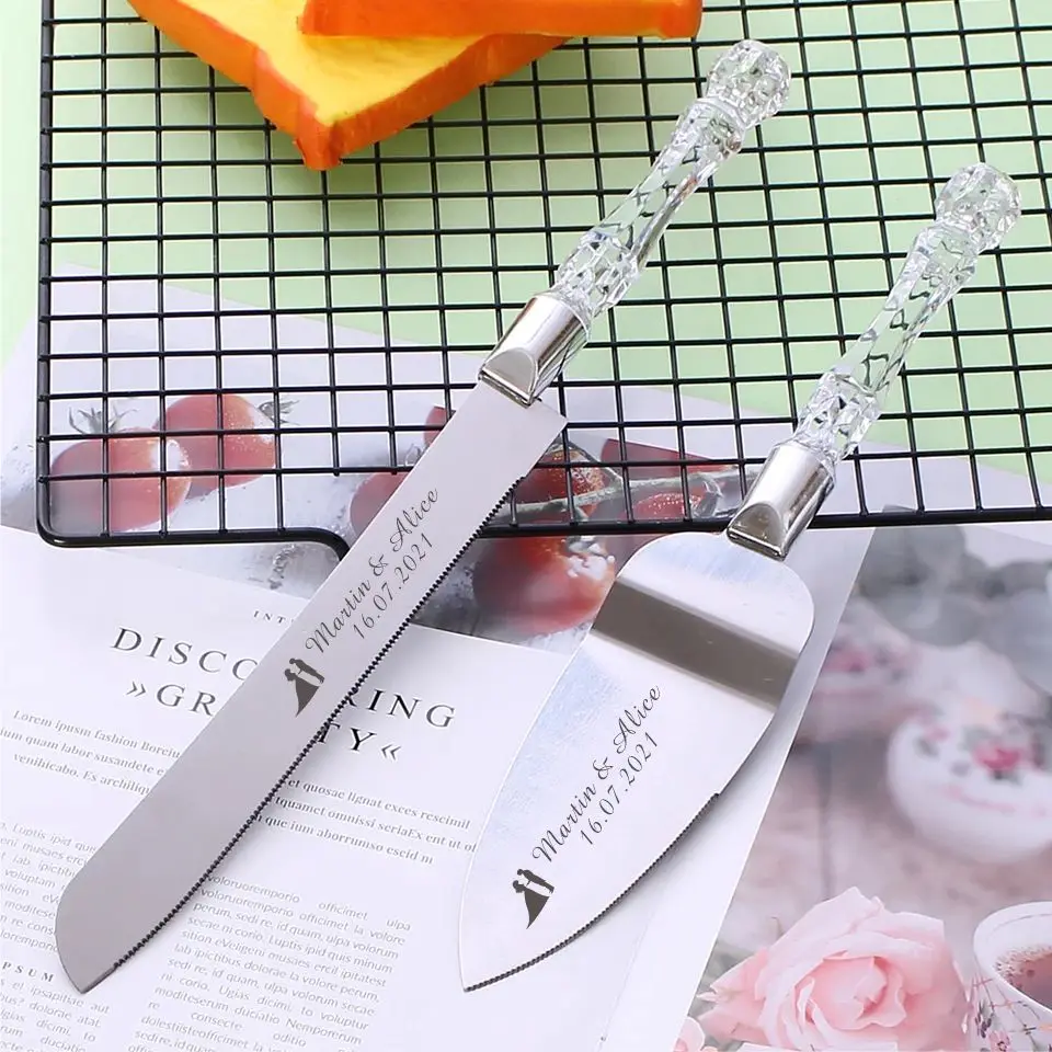 1set Personalized Wedding Cake Cut Set – Engraved Stainless Steel Knife And Server