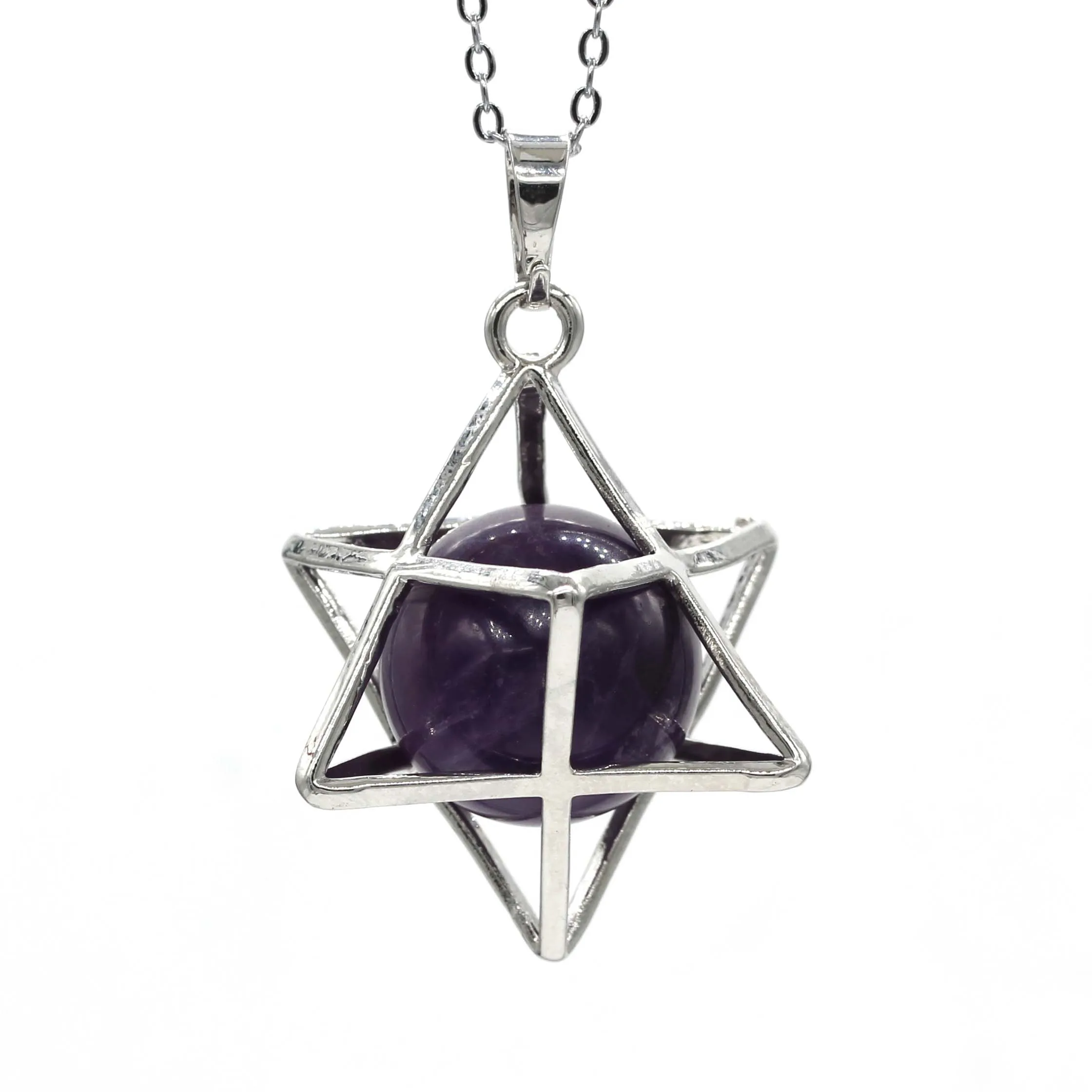 KFT Natural Merkaba Star Pendant Healing Crystal Quartz Opalite Opal Lucky Round Beads Reiki Stone Locket Pendant Jewelry