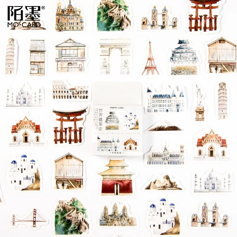 45pcs/pk World Architectural History Decorative Stickers Diary Album Label Sticker DIY Scrapbooking Stationery Stickers