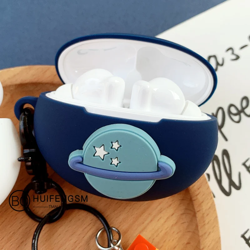 Funda de astronauta de dibujos animados para HUAWEI FreeBuds 4i Auriculares inalámbricos con Bluetooth, cubierta de auriculares con llavero