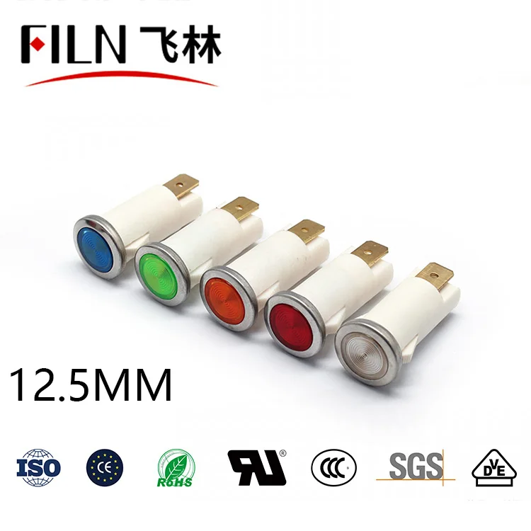 

FILN YueQing Plastic 12.5mm 12v 24v 110v led indicator lamp with red green yellow light with soldering pin