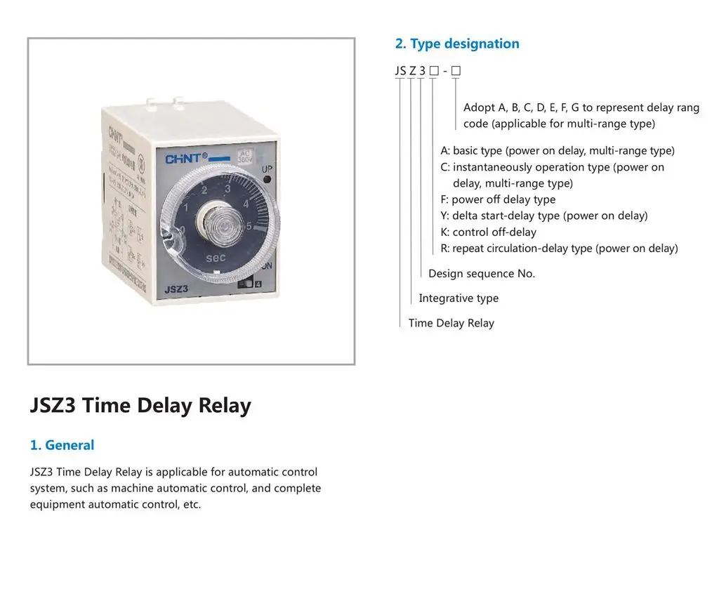 CHINT Time Power On Delay Relay  JSZ3A-A A-B A-C A-D A-E 1S 5S 10S 30S 60S 1M JSZ3A ST3P AC380V AC220V AC110V AC24V DC24V DC12V