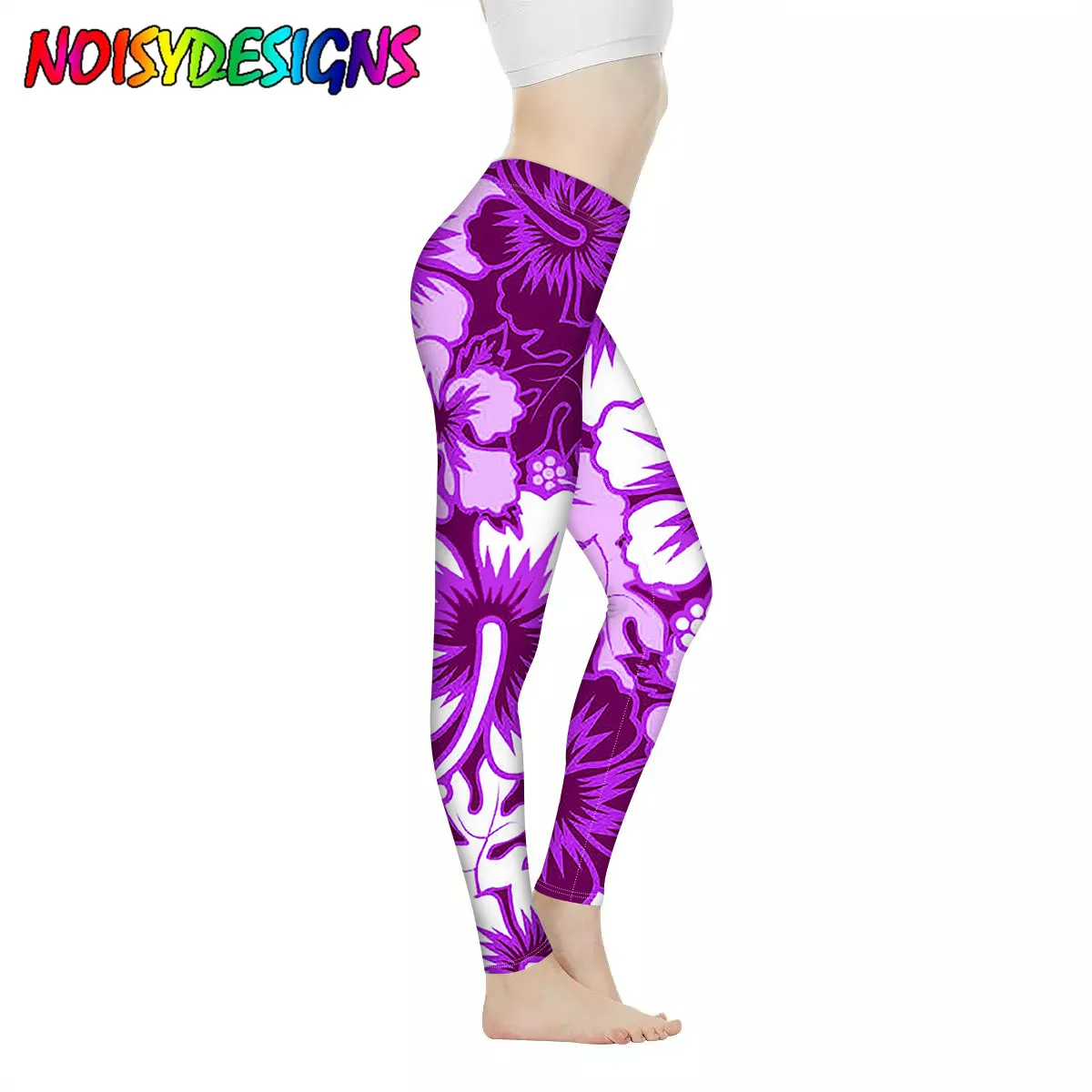 

NOISYDESIGNS Hawaiian Hibiscus Flower Printing Fitness Women High Waist Pants Workout Leggings Women Gym Running Training Tights