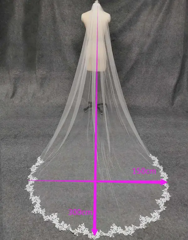 Spitze Appliques 3M Lang 1,5 M Breit Hochzeit Schleier mit Kamm Eine Schicht Weiß Elfenbein Weiche Tulle Braut Schleier hochzeit Zubehör