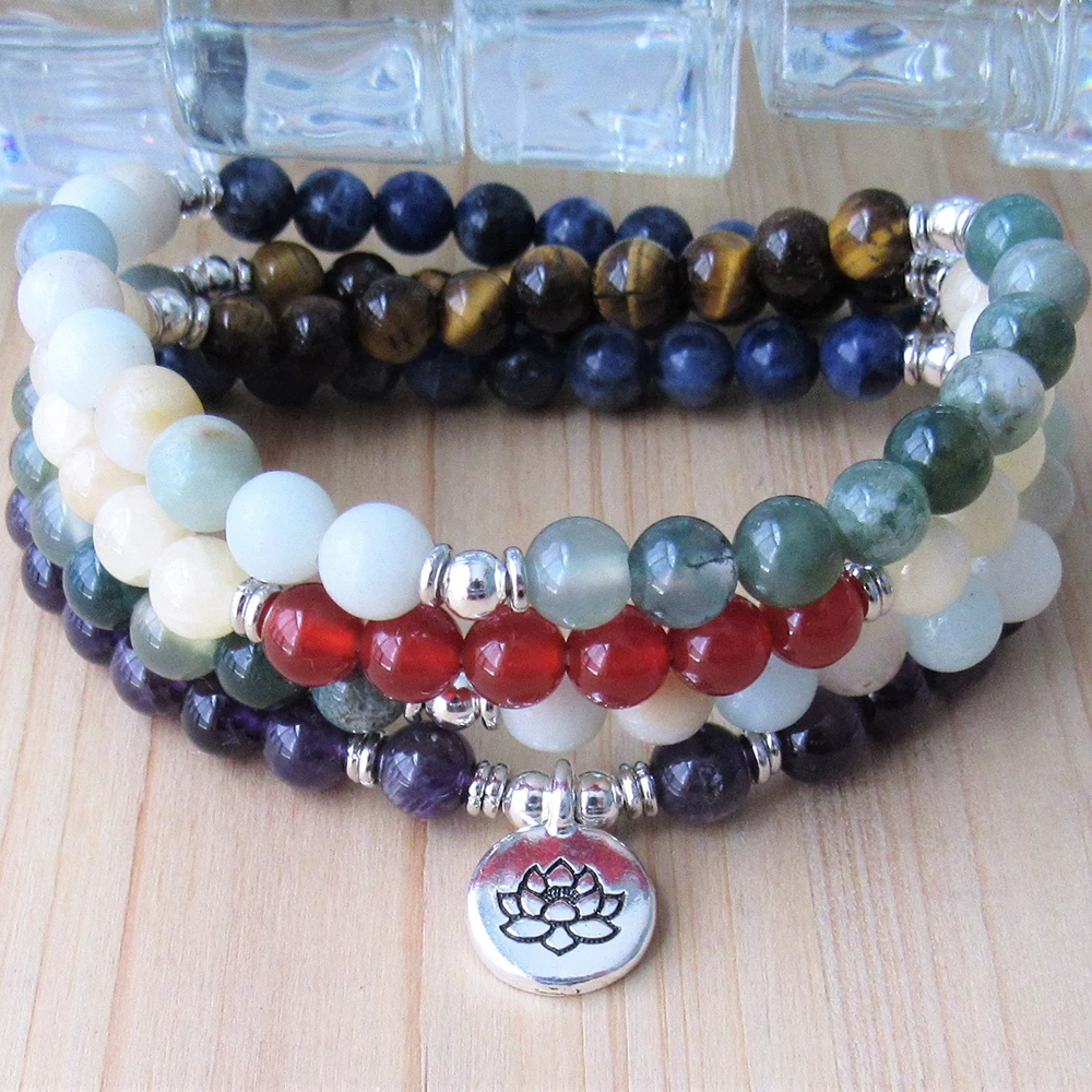 

Wholesale Gemstone 7 Chakra Yoga Bracelet New Design Women`s 108 Mala Bracelet Natural Stone Energy Protection Jewelry