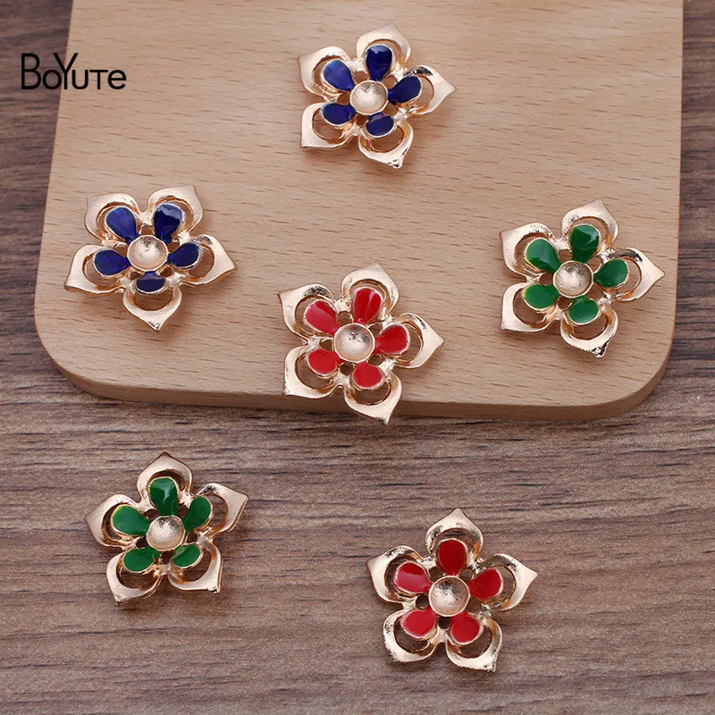 BoYuTe (50 Pieces/Lot) 25MM Metal Alloy Five Petal Flower Materials Vintage DIY Handmade Jewelry Accessories Wholesale