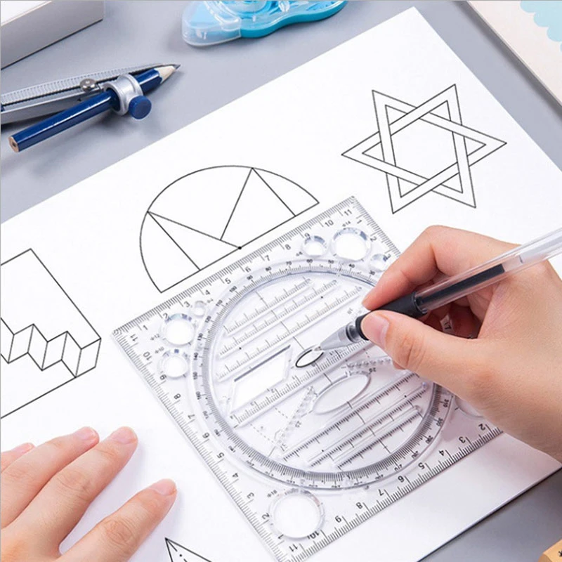 Regla de dibujo multifuncional giratoria, regla de figura geométrica de matemáticas, papelería de aprendizaje