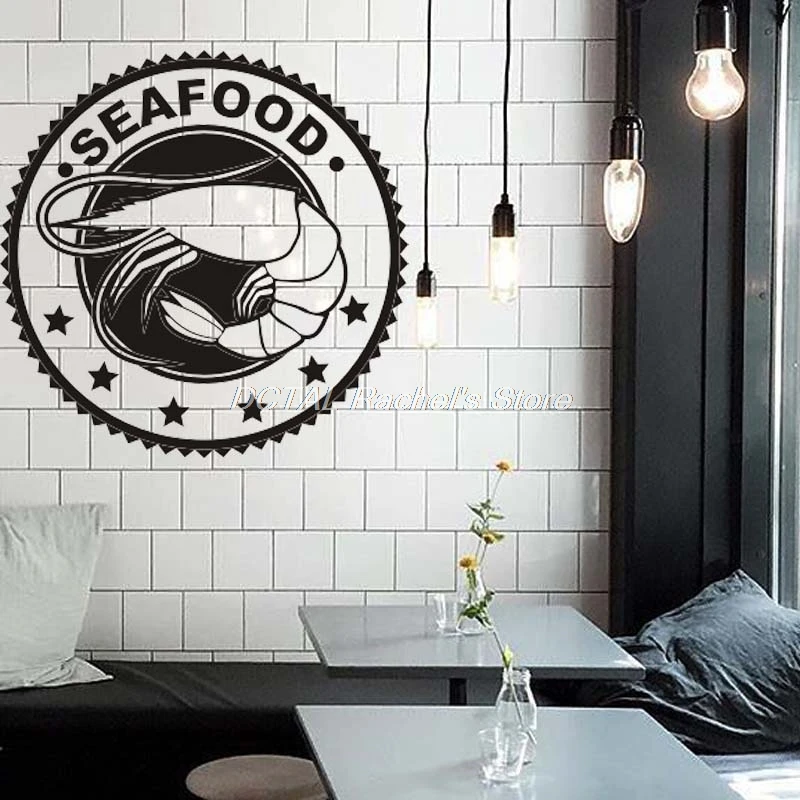 

Seafood Restaurant Decor Vinyl Wall Decal Prown Lovers Kitchen Dining Room Sticker Bar Drink Art Sticker