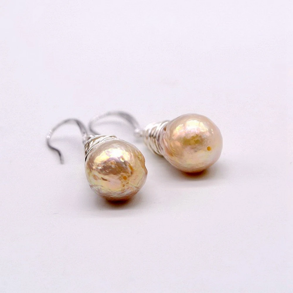 Rainbow Pearl Earrings Natural Color Natural Pearl 925 Sterling Silver Earrings Handmade Baroque Pearl Pendants Women\'s Earrings