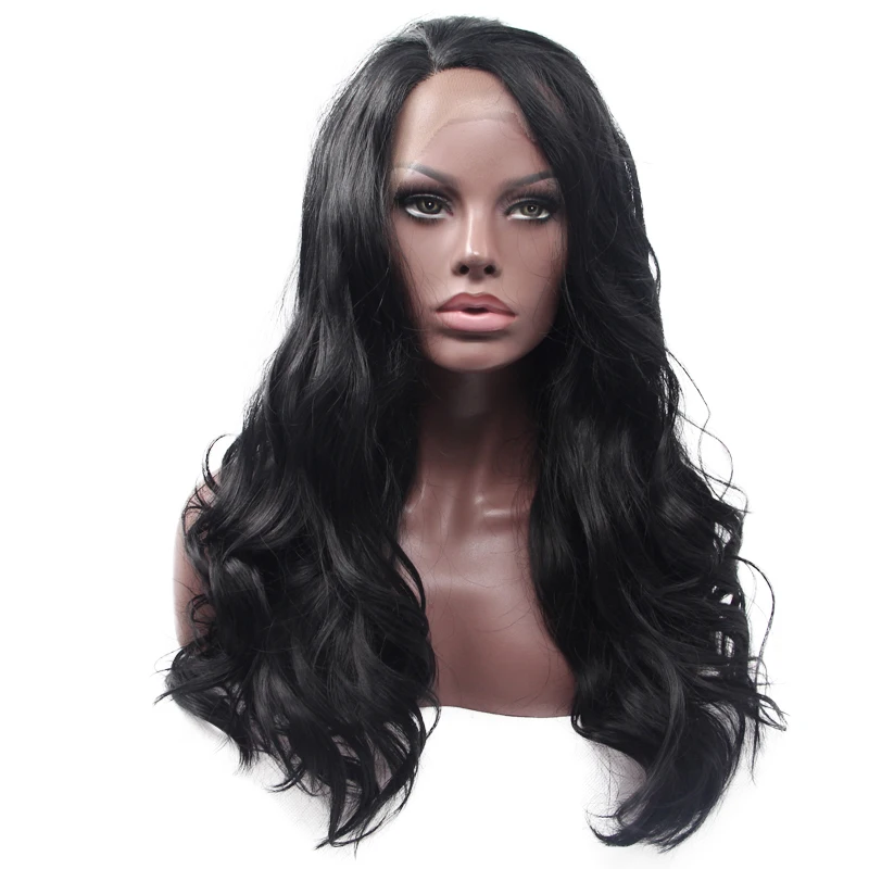 1B Black Natural Color Curly Synthetic Lace Front Wig Cosplay Curly Body Wave Frontal Wigs Pre Plucked Glueless Hair For Women