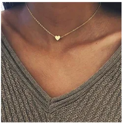 New Gold Silver Plated Small Heart Necklaces Bijoux For Women Collars Fashion Jewelry Collarbone Pendant Necklace Trinket