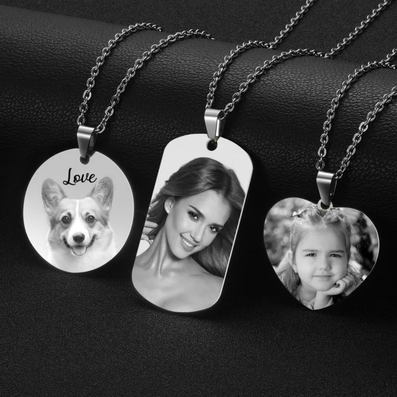 

2022 New Customized Photo Name Necklace Engrave ID Dog Tag Pendant Chain For Woman Stainless Steel Jewelry Personalised Colar