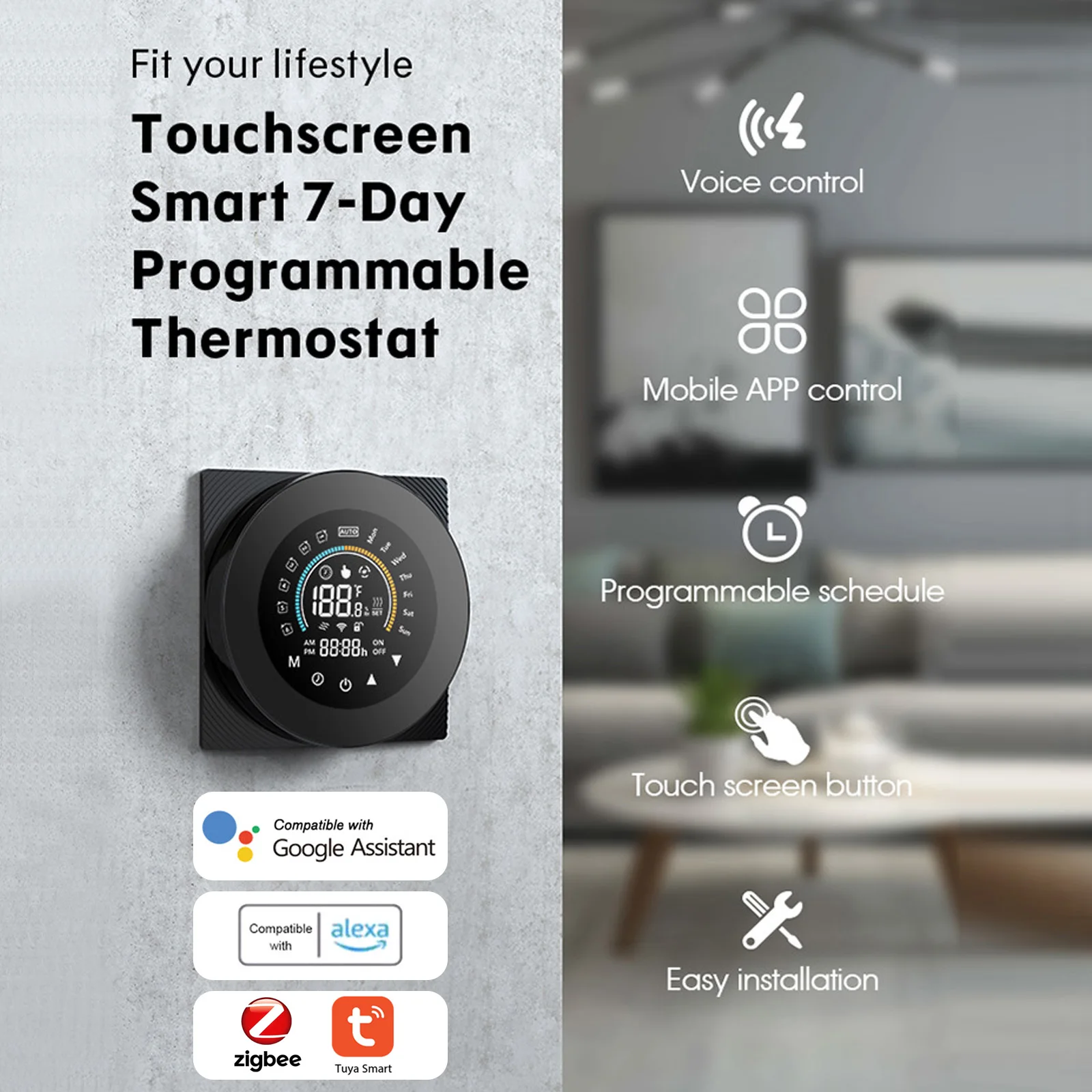 Tuya ZigBee Thermostat Smart Digital Temperature Controller for Water/Electric Heating/Water Gas Boiler Work with Alexa Google