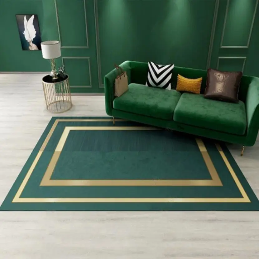 

European Style Dark Green Golden Floor Mat Living Room Big Carpet Customize Bedroom Bedside Rug Kitchen Chair Bathroom Door Mat
