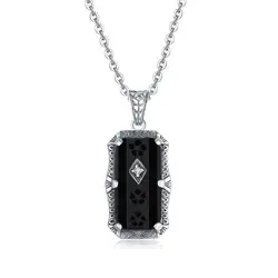 Szjinao Black Onyx Pendant For Women Sterling Silver 925 Retro With Stone Flower Fleur de Lis Filigree Vintage Jewelry Wife Gift