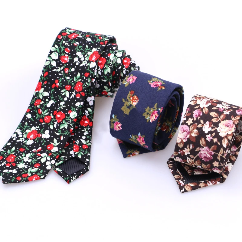 GUSLESON New fashion 5cm Soft Cotton Skinny print Ties Flowers Necktie for Wedding Party Business Formal Gift For Men