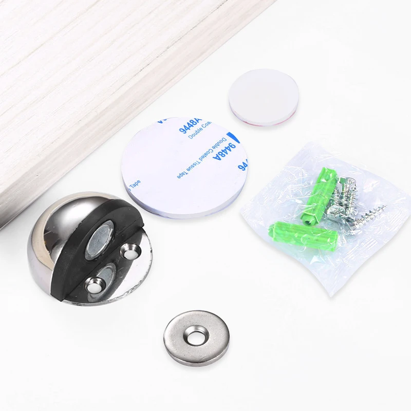 NAIERDI Magnetischer Türstopper aus Edelstahl und Gummi, nicht stanzender Aufkleber, versteckte Türhalter, bodenmontierte, nagelfreie Türstopper