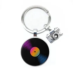 Hot Personality Simple Classical Style Vinyl Record Retro Phonograph Record Dome Glass Keychain Pop Music Lovers Gifts Wholesale