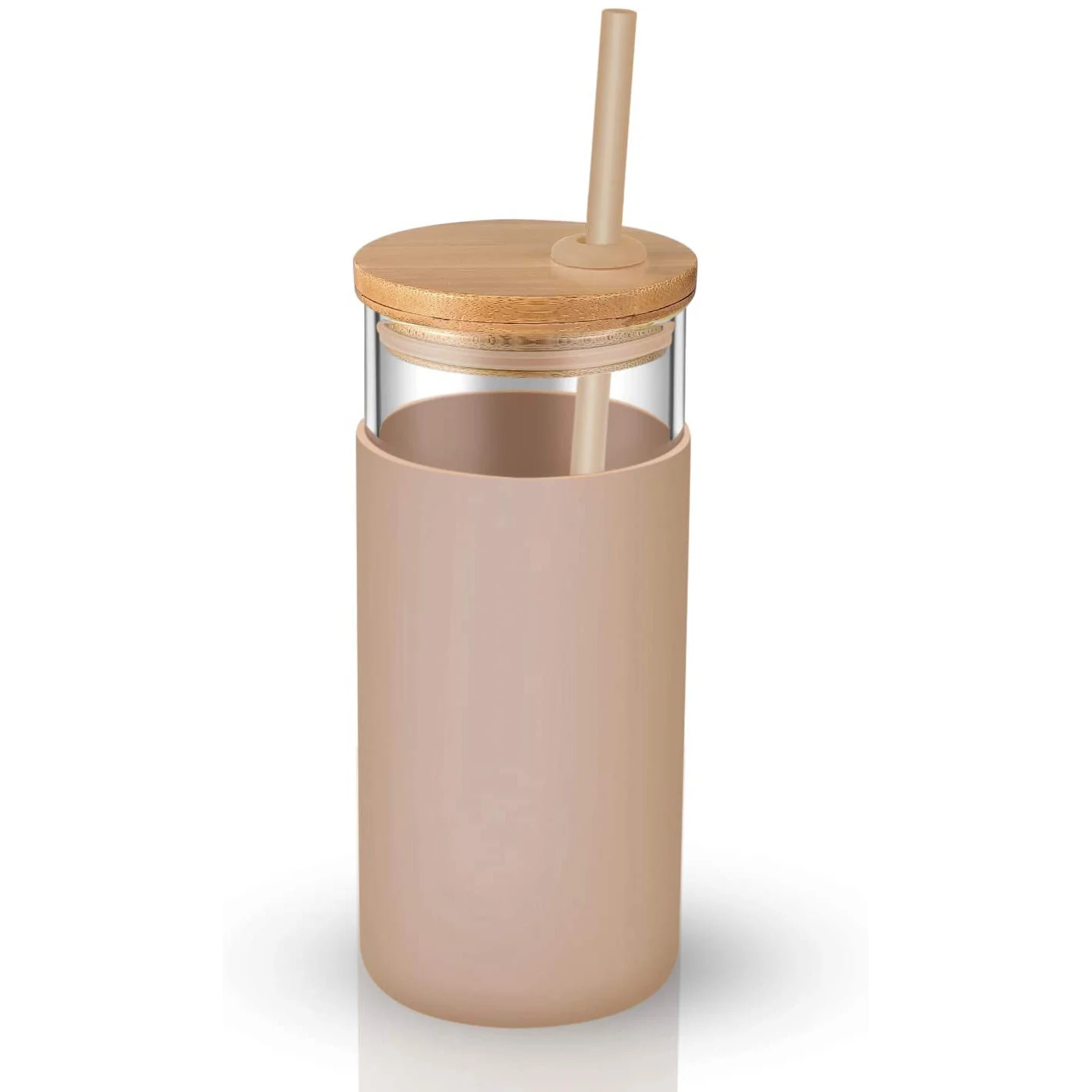 500ml Glass Tumbler Glass Water Bottle With Straw Silicone Protective Sleeve Bamboo Lid,Aesthetic Travel Straw Cups Glass Water