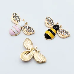 10Pcs/Lot 21*14MM Lovely Bee Insects Rhinestone Buttons Flat Back for Wedding Decoration Metal Brooch Hair Bow DIY Accessories