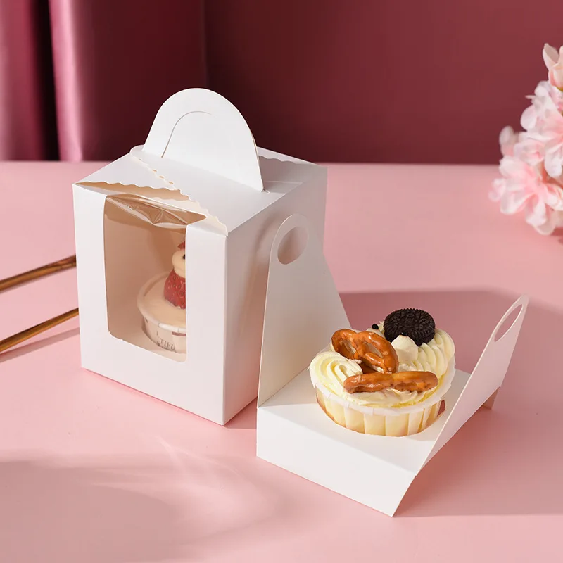 10Pcs/Set Kraft Paper Boxes Transparent Window Portable Cupcake Box For Christmas Wedding Party Supplied