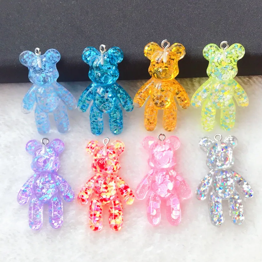 10Pcs 45*28MM Violent Bear Charms Flatback Resin Cabochons Glitter  Candy Necklace Keychain Pendant DIY Making Accessories