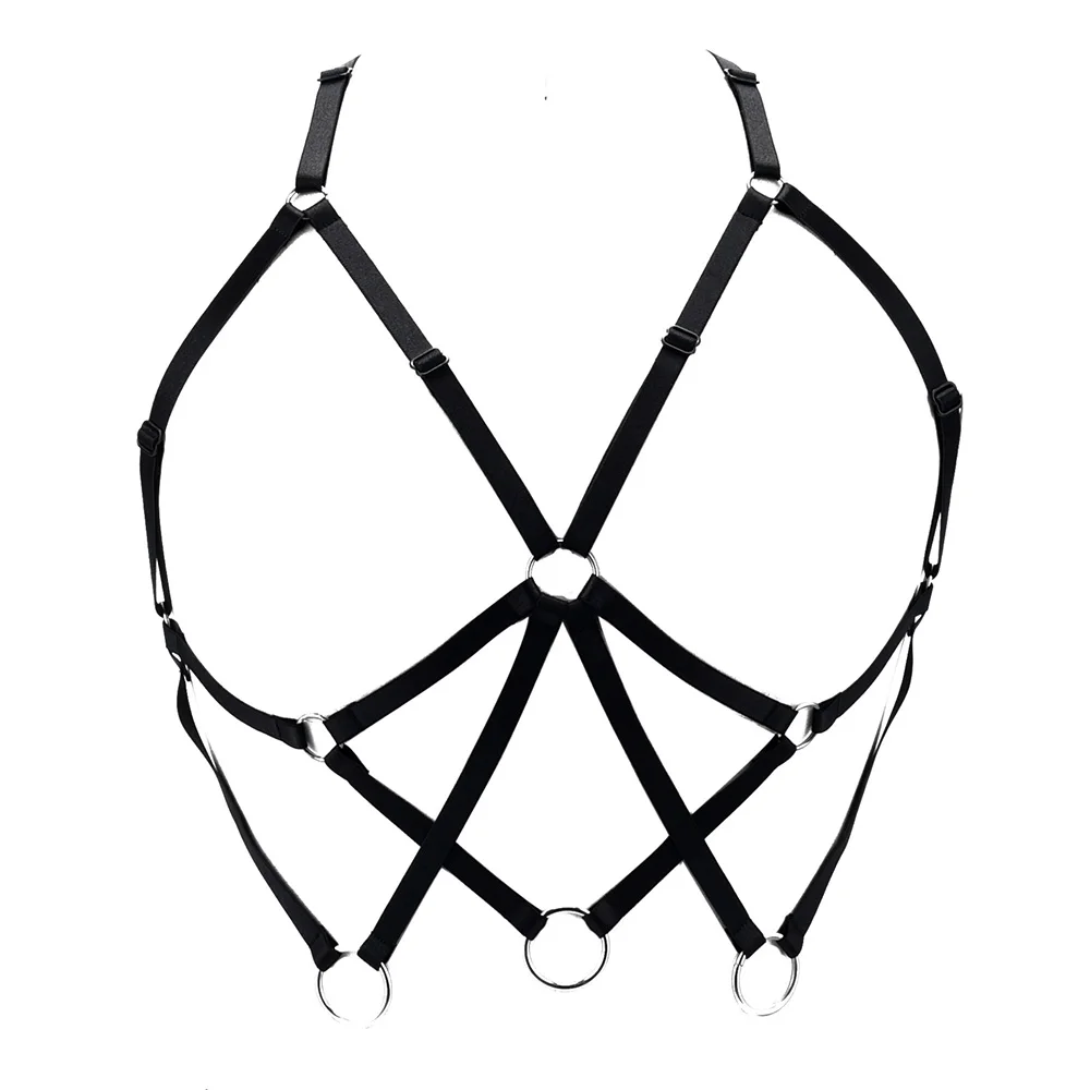 

HANAERNES Women's Banded Harness Gothic Cage Bra, Exotic Sexy Chain Women Cut Out Black Tube Top Strap Body Cuffed Bra