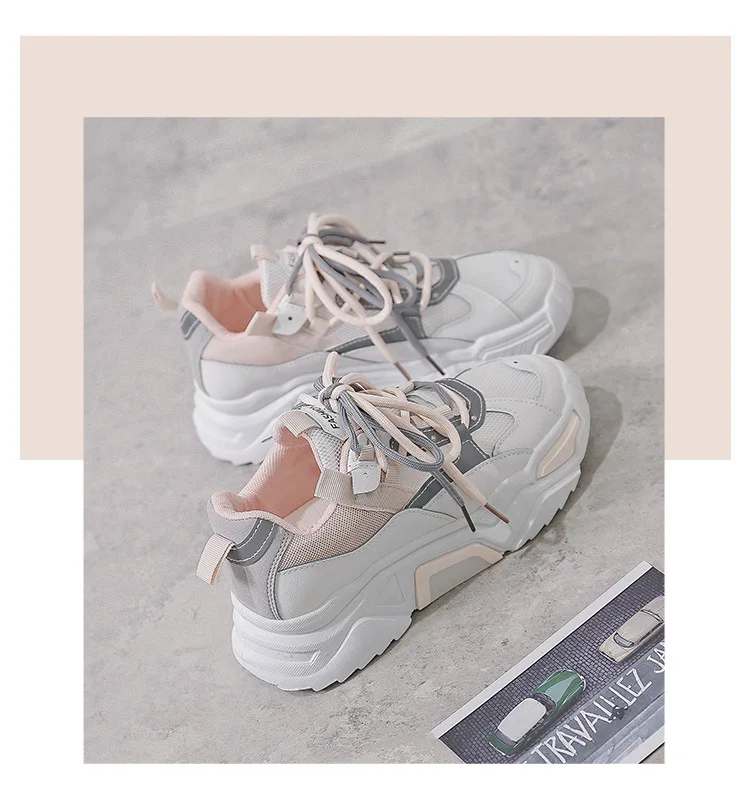 女性のためのファッショナブルな厚底靴,通気性のあるレースアップ,加硫