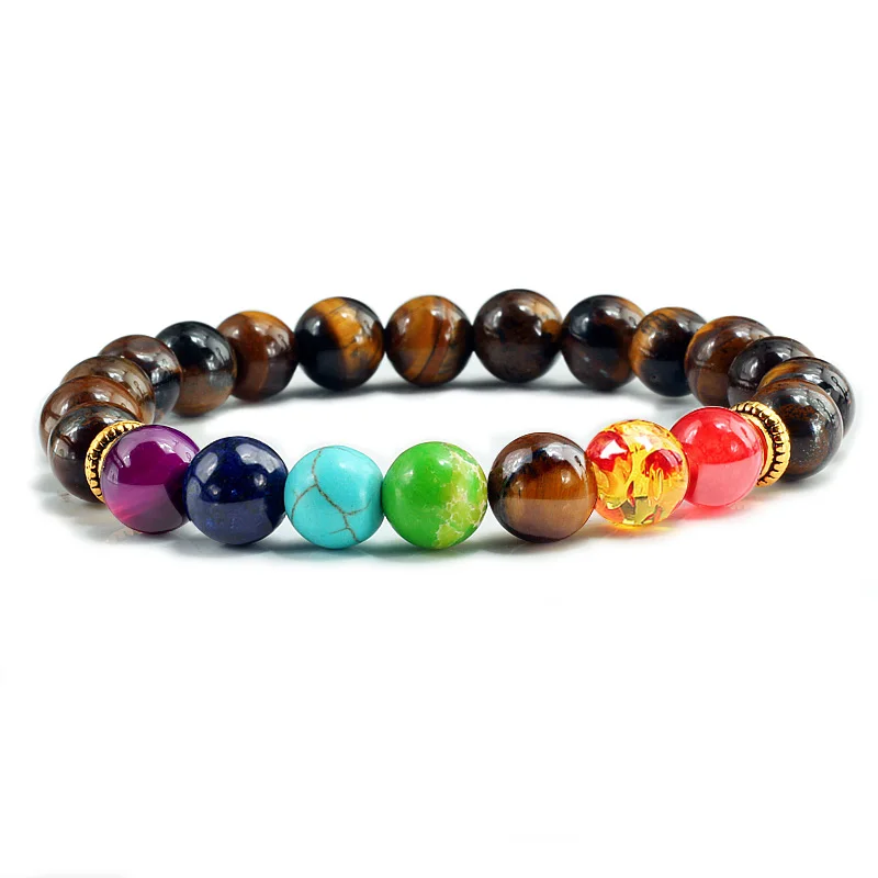 7 Chakra Natural Stone 8mm Beads Bracelet Men Onyx Tiger Eye Lava Energy Bracelet Reiki Healing Yoga Buddha Jewelry For Women