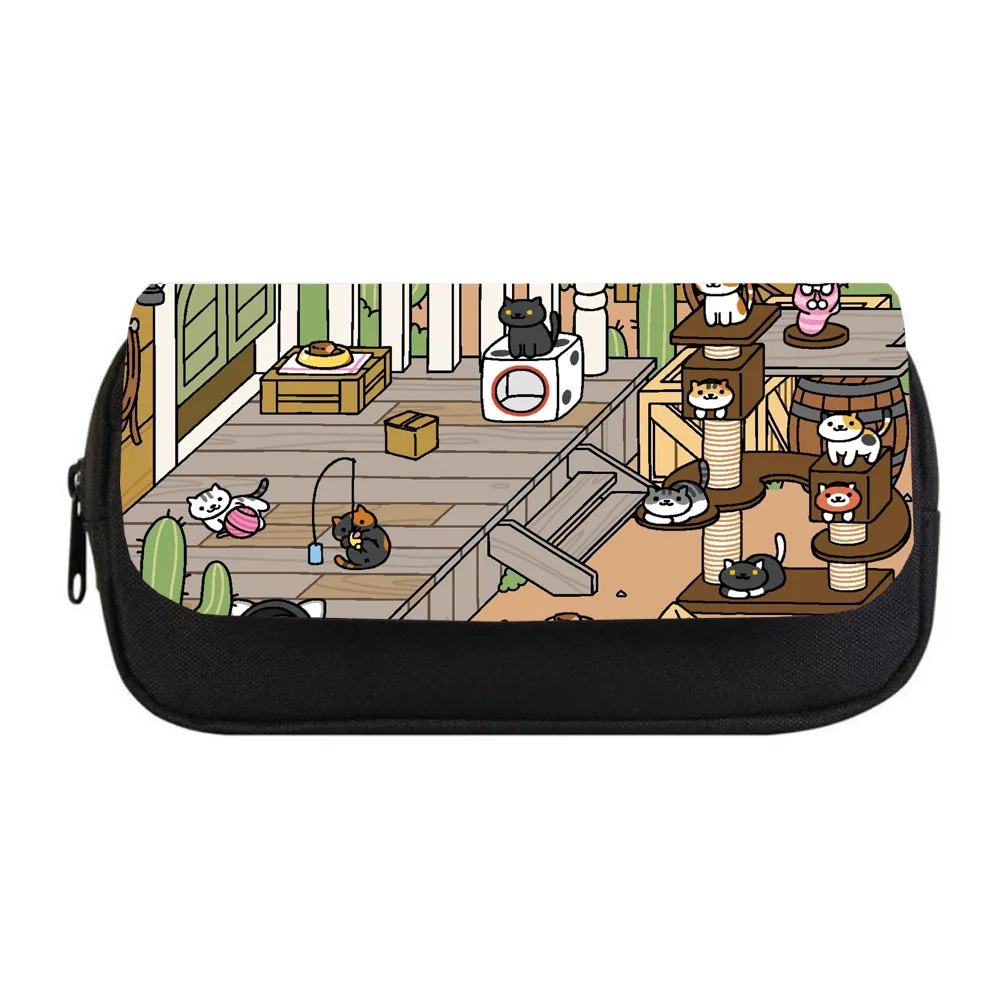 

Game Neko Atsume Pencil bag Women Makeup Bag Child boys girls Pencil Case Student Double Zipper pencil Bag Handbag Purse