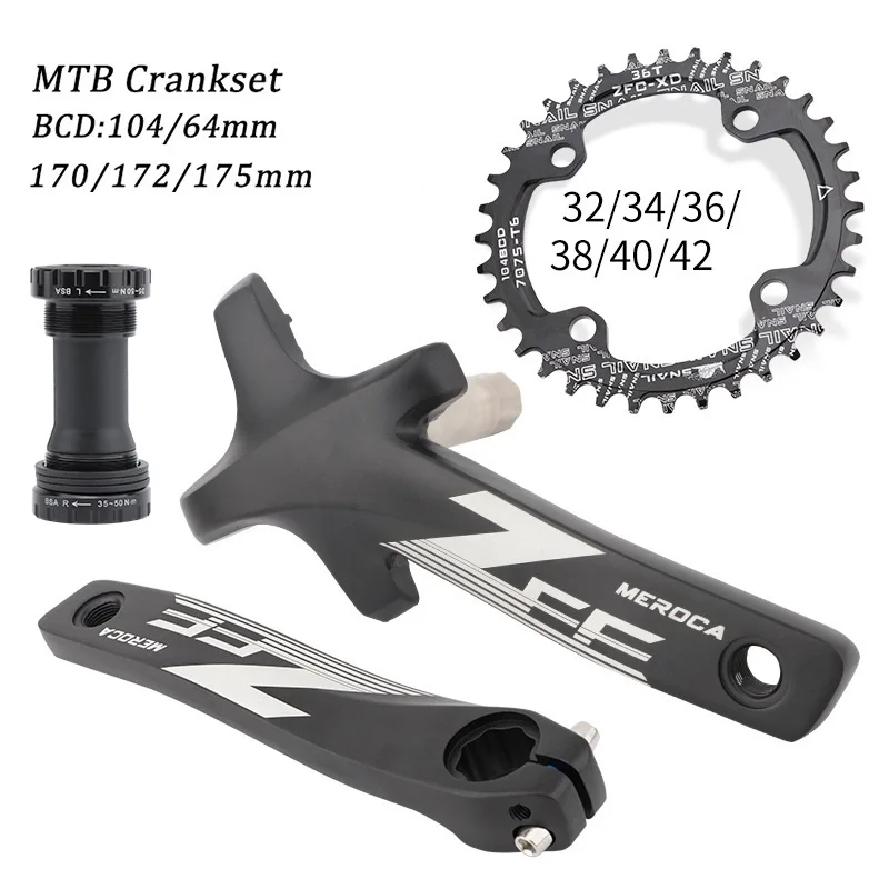 

Mountain Bike 104BCD Crankset 170/172.5/175mm MTB Crank Narrow Wide 32/34/36/38/40/42T Chainring Bicycle Sprocket For 8 9 10 11S