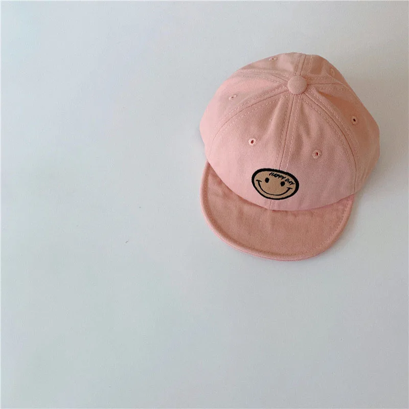 2024 Summer Baby Hats New Kids Hat Embroidered Smiley Adjustable Baseball Cap Cotton Boys And Girls Soft Brim Sunhat 1 Pc