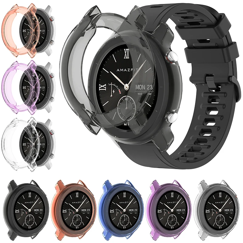 Capa TPU Para Huami Amazfit GTR 42mm / 47mm Smartwatch Capa Protetora Resistente a Riscos Transparente Shell Pulseira Acessórios