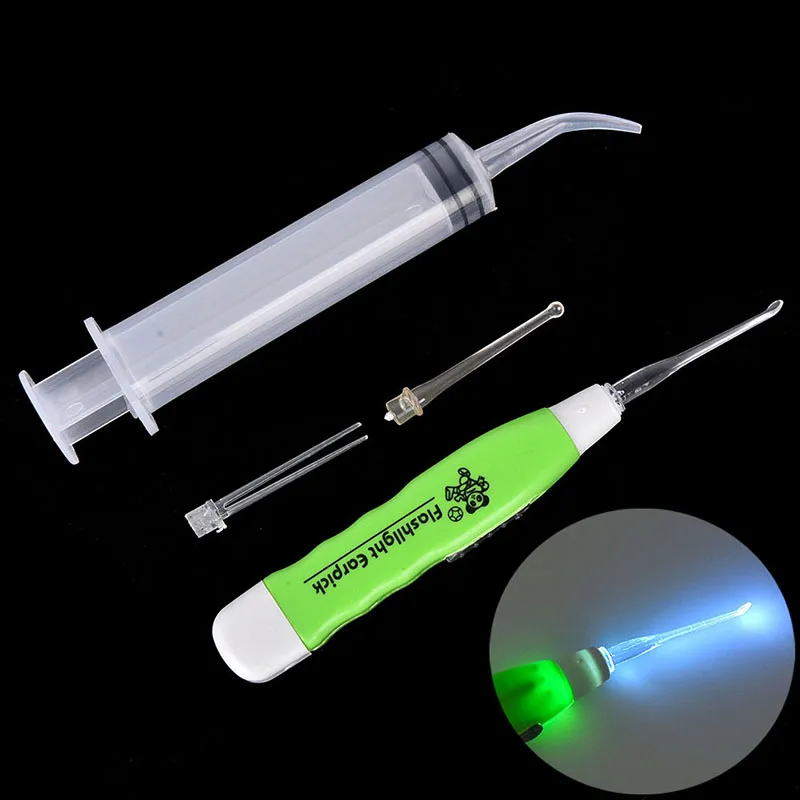 1Set LED Light Ear Wax Remover Stainless Steel Earpick Irrigator Syringe Clean Care Tool New Tonsil Stone Remover Tools Random