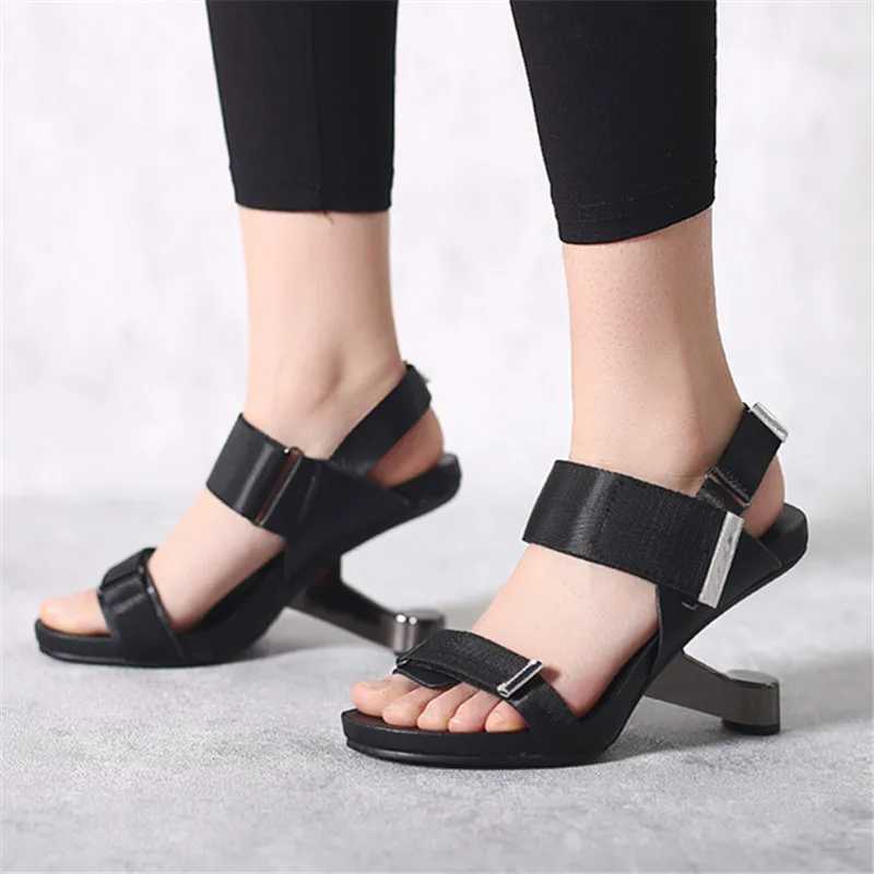 Designer Strange Metal Heel Women Sandals Mixed Color Wedge Shoes Sandalias Feminina 8CM High Heels Sexy Women Pumps