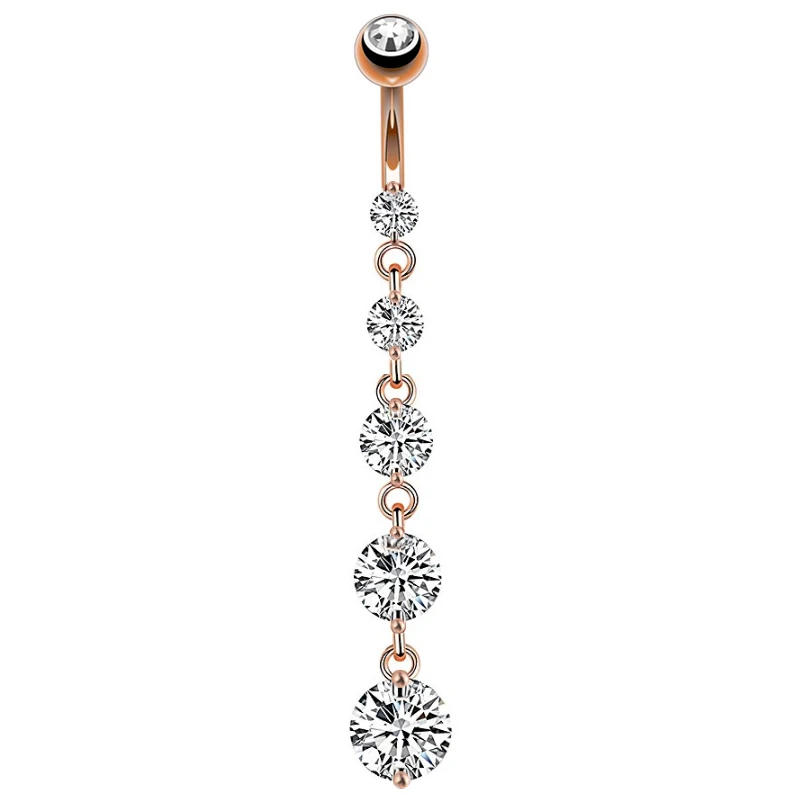 7 Heart Crystals Long Dangled Belly Button Rings