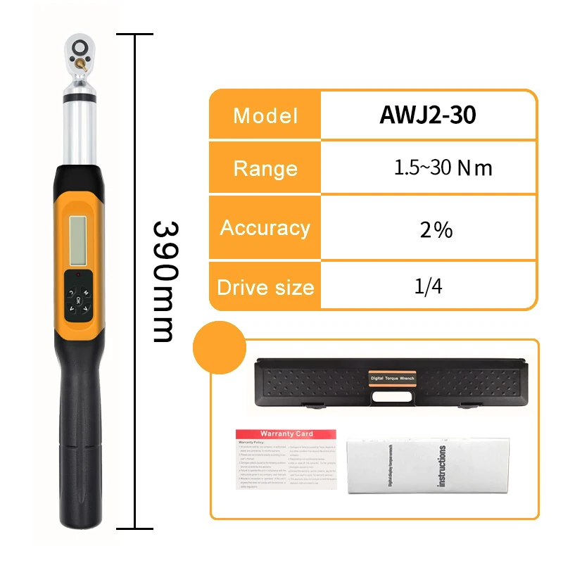 

ALIYIQI AWJ2-030N.M 22.12FT.LB 265.5IN.LB 305.91KGF.CM 1/4 Economical High Precision Digital Display Torque Wrench