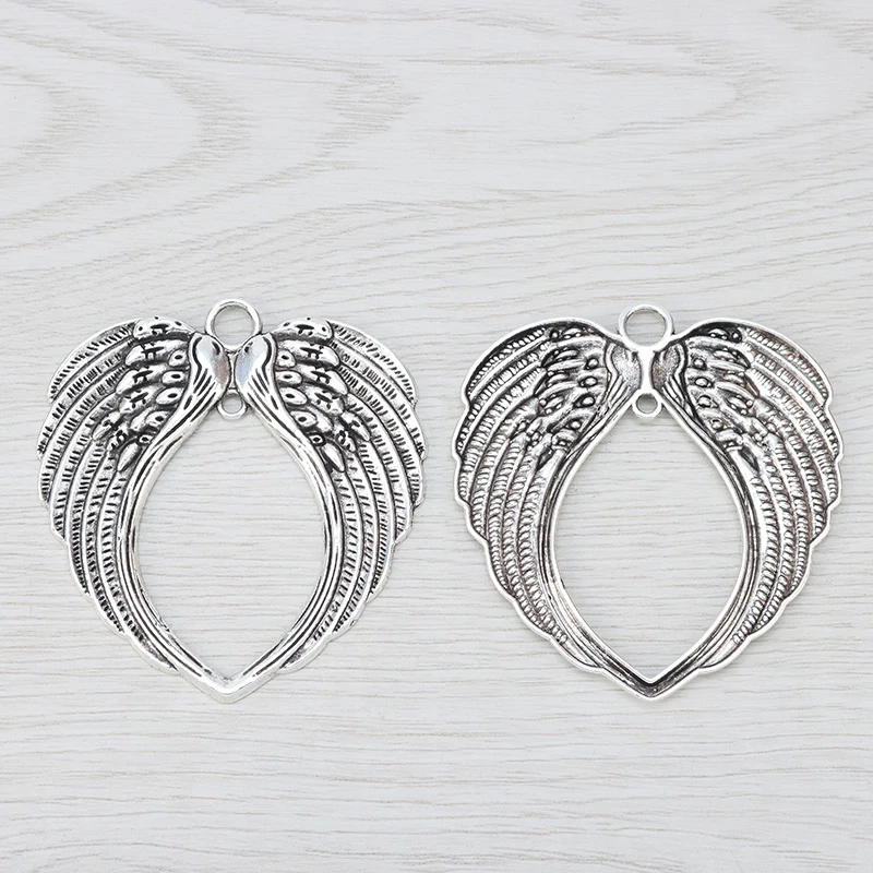 3 x Antique Silver/Golden Color Large Angel Wings Heart Feather Charms Pendants for Necklace Jewelry Making Accessories 69x65mm