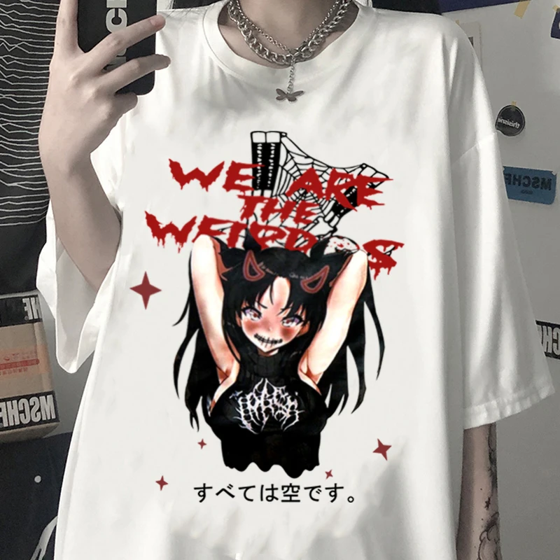 

Summer Cotton Goth Aesthetic Loose Cotton Black Anime Cartoon Women T-Shirt Punk Dark Grunge Streetwear Harajuku Vintage Clothes