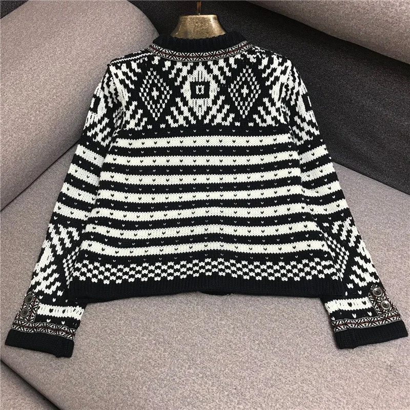 Knit Womens Short Coat 2022 NEW Fashion Retro Patchwork Loose O-Neck Single Breasted Outerwear Vintage Jacket Cardigan Coat