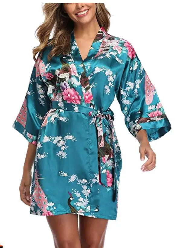 Floral satin supper soft robe wedding bridal party gift robe lady night gown sleepwear bath robe bridesmaid robes WQ79