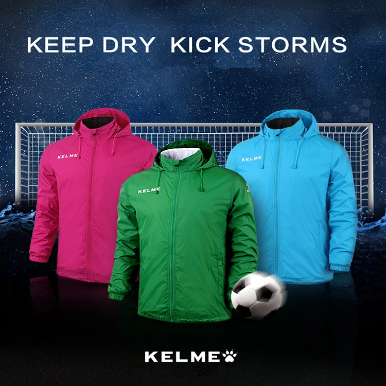 KELME Men\'s Training Jacket Kid Football Sports Running Jacket Hidden Hoodie Windproof Waterproof  Outdoor Tracksuit 3803241