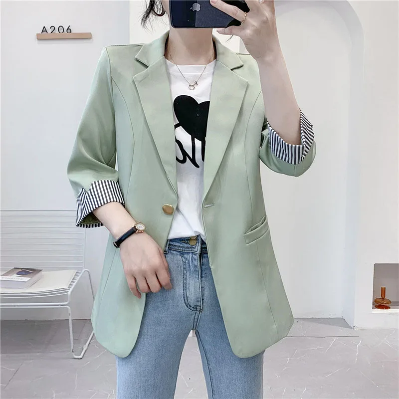 Summer Nice Pop Women's Blazer Fashion Seven points Sleeves Small Suit  Women office  Suit Jacket Female Plus Size Outerwear