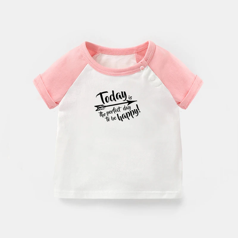 

Today Is the Perfect Day to Be Happy VDesign Newborn Baby T-shirts Toddler Graphic Raglan Color Short Sleeve Tee Tops