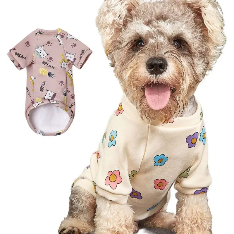 Cute Flower Print Pet Dog Clothes Warm Dog Hoodie Coat For Shih Tzu Pug Sweatshirt Puppy Chihuahua Cat Pullover Pet Clothing