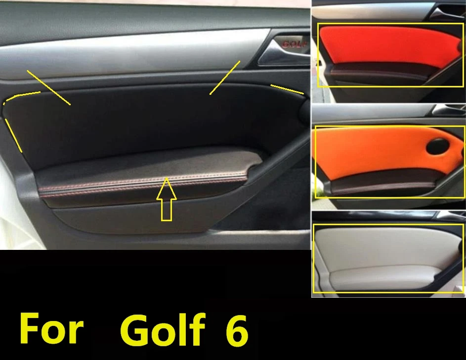 Microfiber Front / Rear Door Panels Armrest Leather Cover Protective Trim For Volkswagen Golf 6 mk6 Car Interior